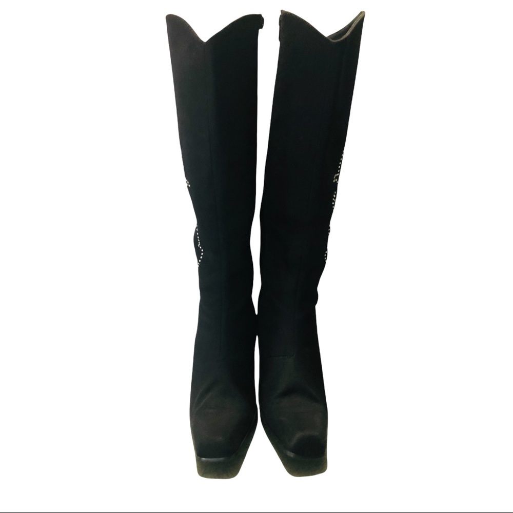 RARE VTG FUBU High Heeled Boots Black Flame Rhinestones Exotic Women’s Size 9 - Picture 4 of 6